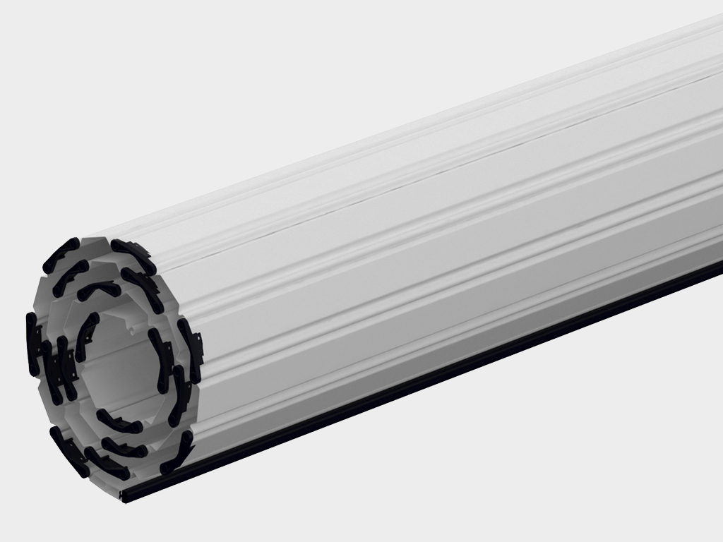 Полотно в сборе. Полотно из стального профиля с боковыми замками, предотвращающими расхождение профиля. Полотно может быть комбинированным — из сплошного и перфорированного профиля.